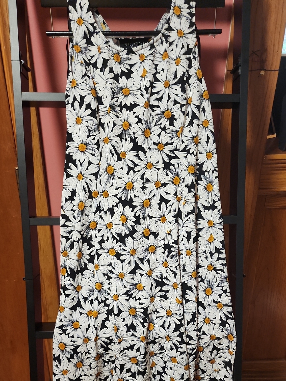 Perceptions Black Daisy Print Sundress with White and Yellow Flowers